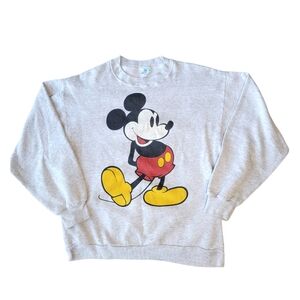 Vintage Walt Disney Unisex Mickey Mouse Gray Pullover Sweatshirt Size Large